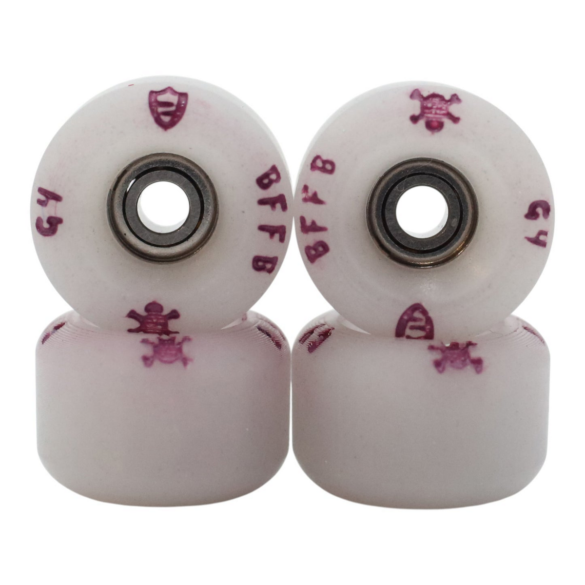 Blistered x Flatface x Blackriver G4 Fingerboard Wheels - Effervescent White w/Purple Text