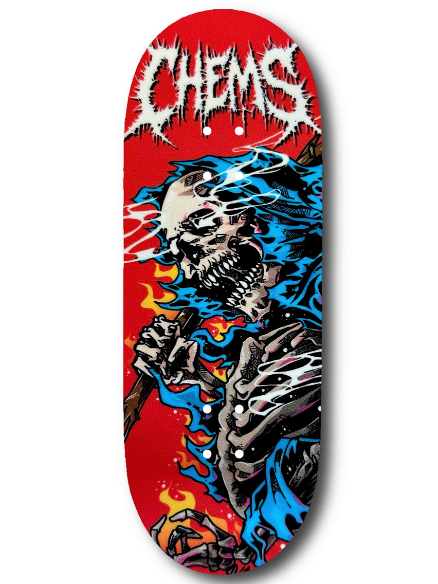 Chems Fingerboard Deck - Red and Blue Fire Grim