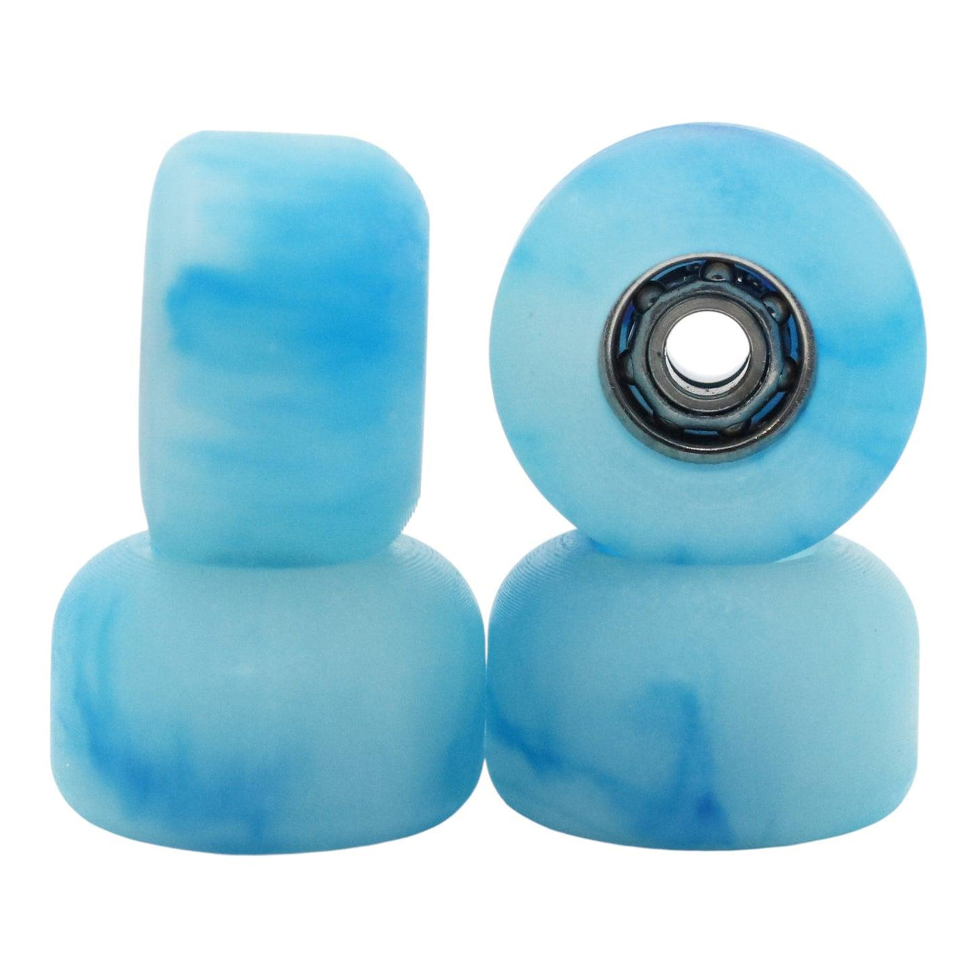Blistered Asymmetrical Dual Bearing Fingerboard Wheels - 72D - Blue and White Swirl w/ Suble Blue Glow