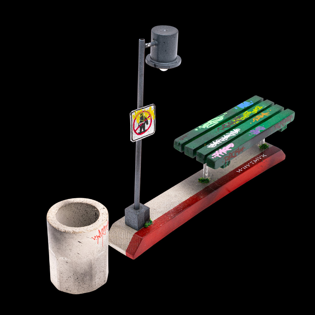 WhytMykConcrete Fingerboard Ramp - Bus Spot w/ Street Light and Trash Can