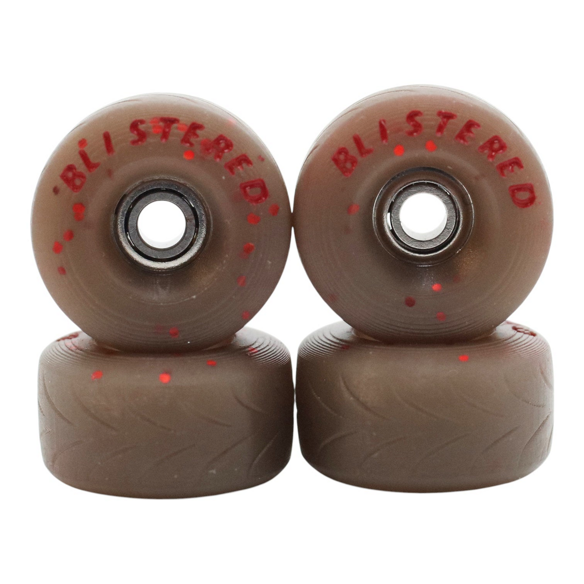Blistered Tires Fingerboard Wheels - Chocolate Cinnamon w/ Red Text