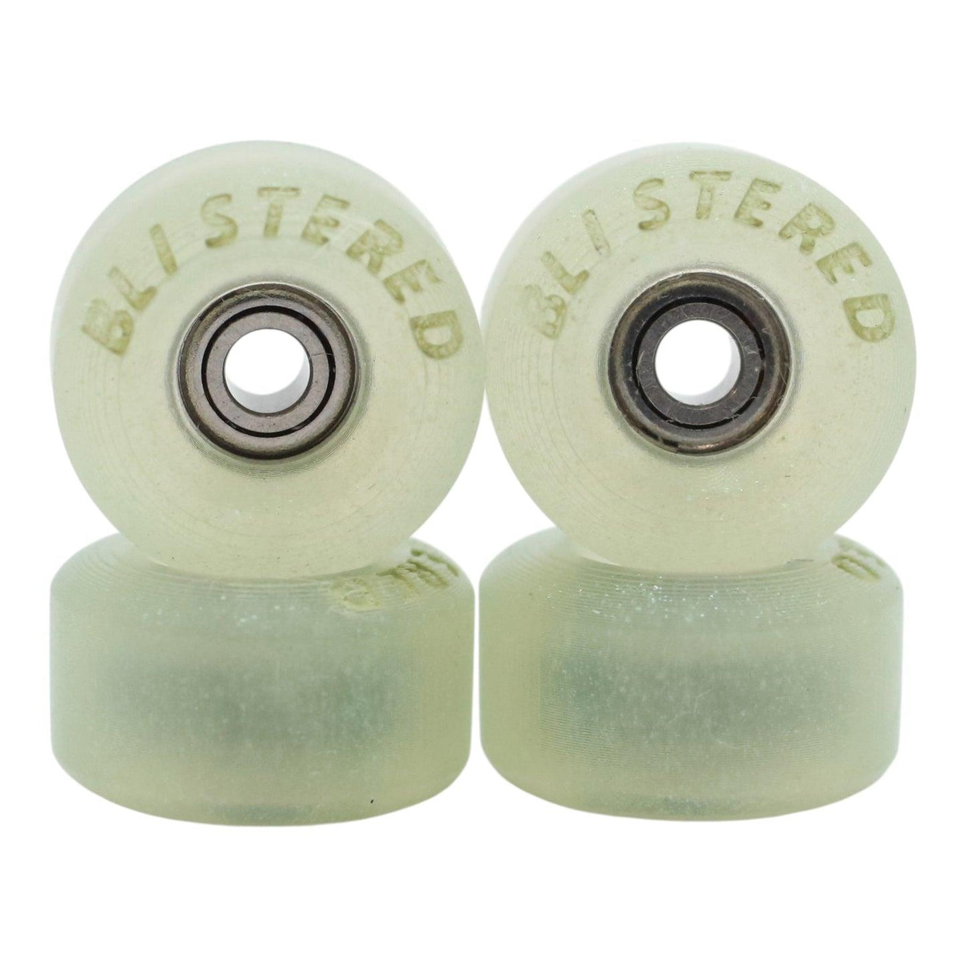 Blistered V5 Street Fingerboard Wheels - Effervescent Green and Light Green Text