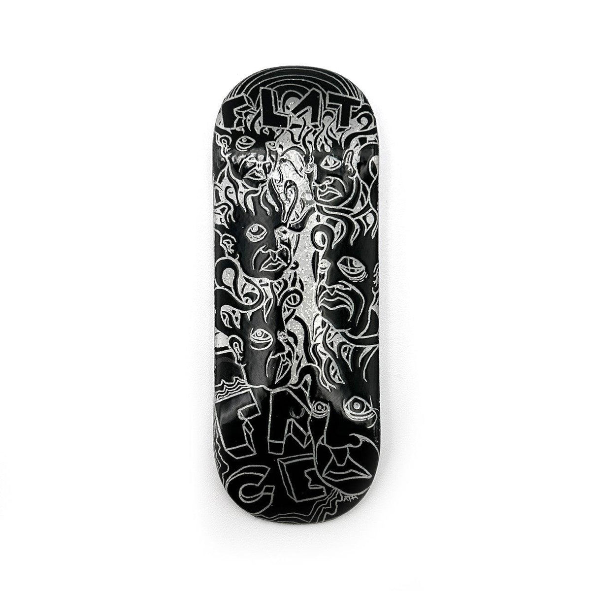 FlatFace x Duck Decks Polycabonate Fingerboard Deck - Crystal Clear w/Silver Glitter Zeph Black